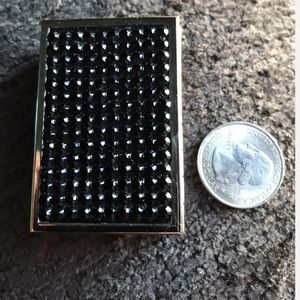 VINTAGE BLOOMINGDALES BLACK RHINESTONE RECTANGULAR PILL BOX